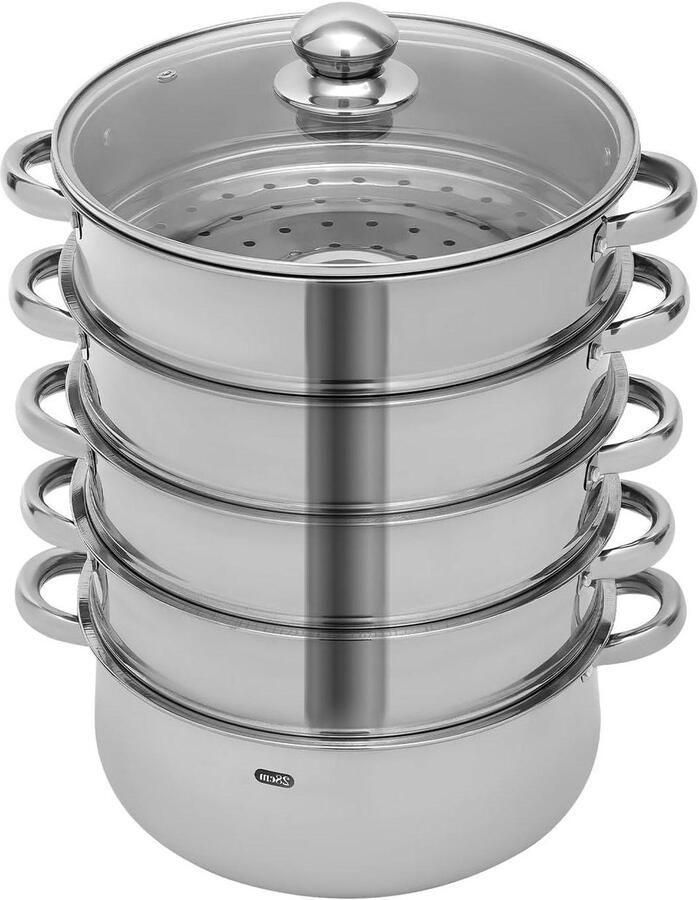 Stoompan RVS Kookpan Stoomschaal Gezond Koken Vijf Lagen Ontwerp 38 cm Diameter Zilver
