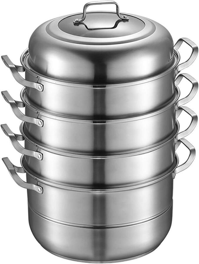 Stoompan RVS Kookpan Stoofpan Gezond Koken 5 Niveaus Stapelbaar 32 cm Diameter Metaal