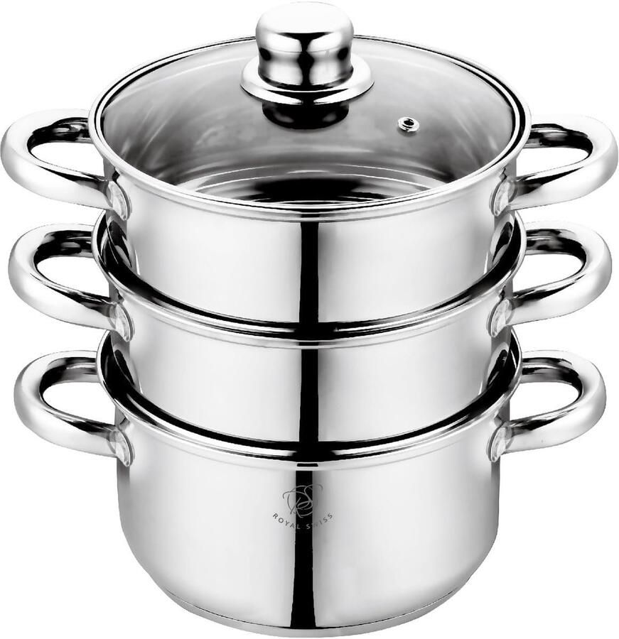 Stoompan RVS Set 3-Delig 22 cm Gezond Koken op Inductie Gas en Elektrisch