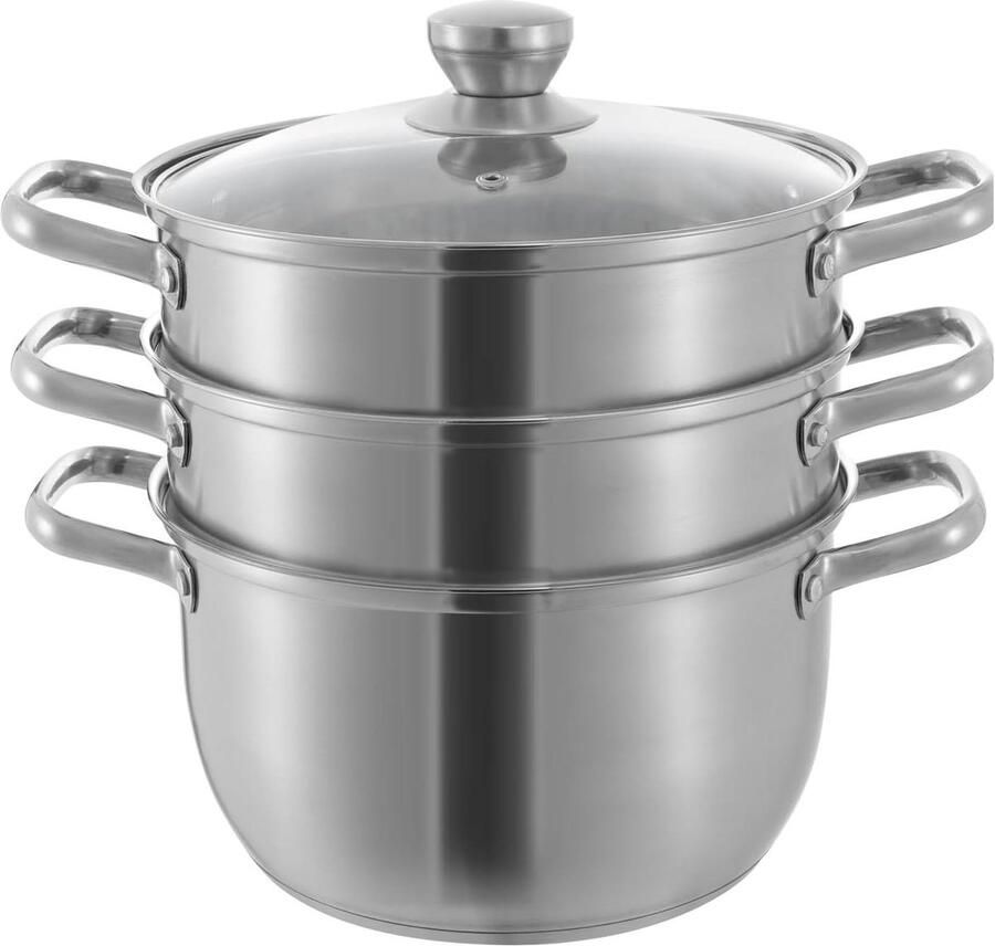 Stoompan RVS Snelkookpan Stoofpan Gezond Koken Drievoudige Bodem 24 cm Zilver