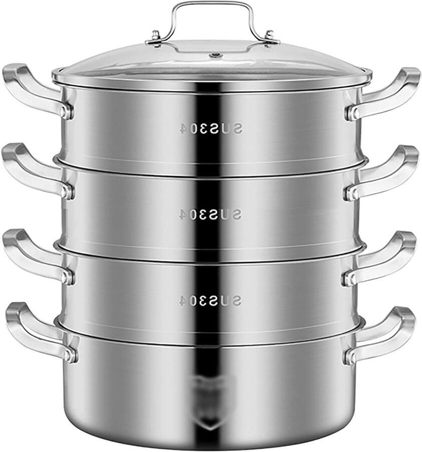 Stoompan RVS Soeppan Hotpan Gezond Koken Extra Dikke Wand 28 Cm Zilver