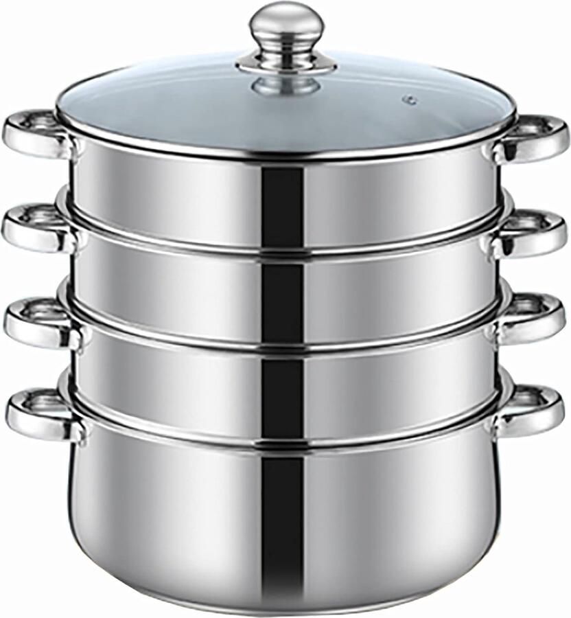 Stoompan RVS Soeppan Warmhoudpan Commercieel Huishoudelijk Gelaagde Stoomroosters 38cm Diameter Zilverkleurig