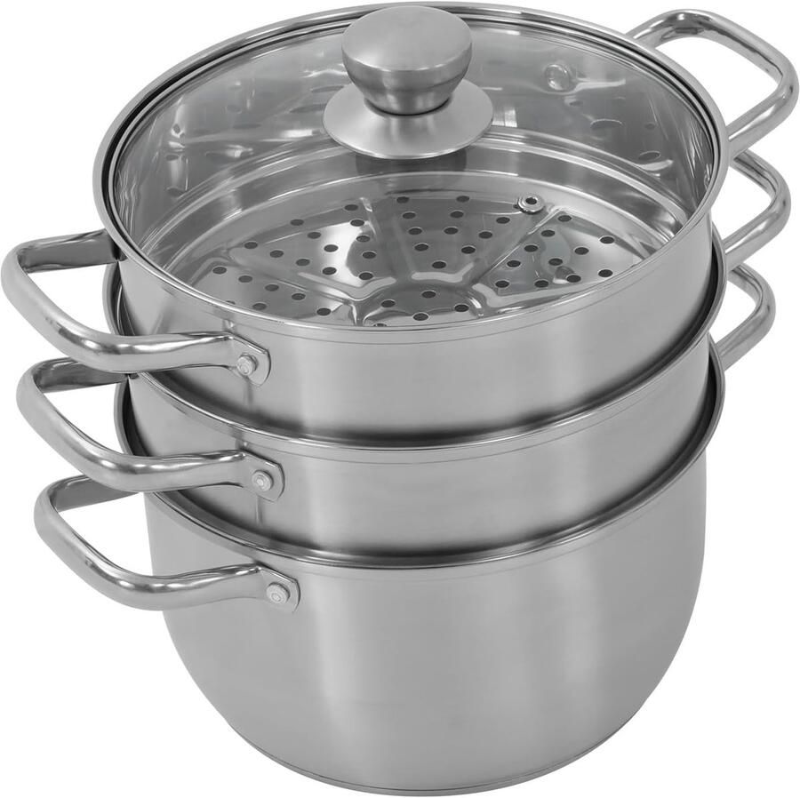 Stoompan RVS Stoomkoker 3 lagen Gezond Koken Geschikt voor alle warmtebronnen 24 cm diameter Zilver