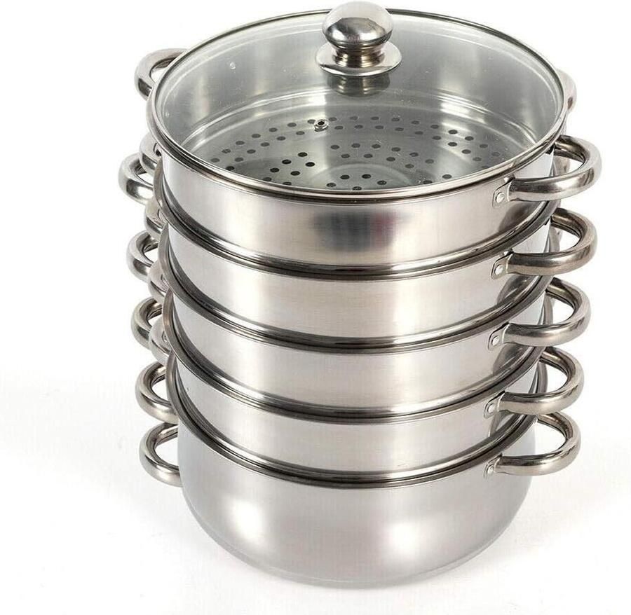 Stoompan RVS Stoomkoker 5 etages Gezond Koken Lange levensduur 30 cm Zilver