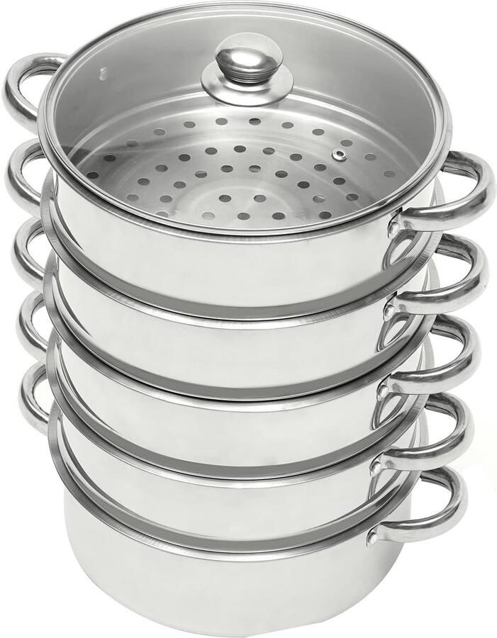 Stoompan RVS Stoomkoker Duurzaam Gezond Koken Gelijkmatige Warmte 26cm Diameter Roestvrij staal