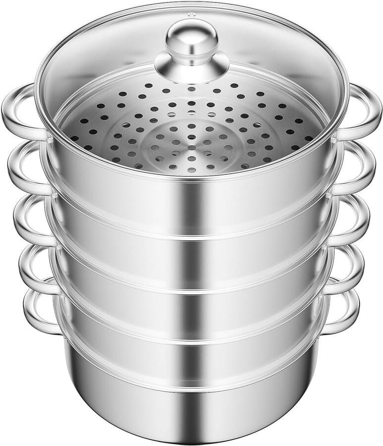 Stoompan RVS Stoomkoker Gezond Koken 5 Etages 28 cm Zilver