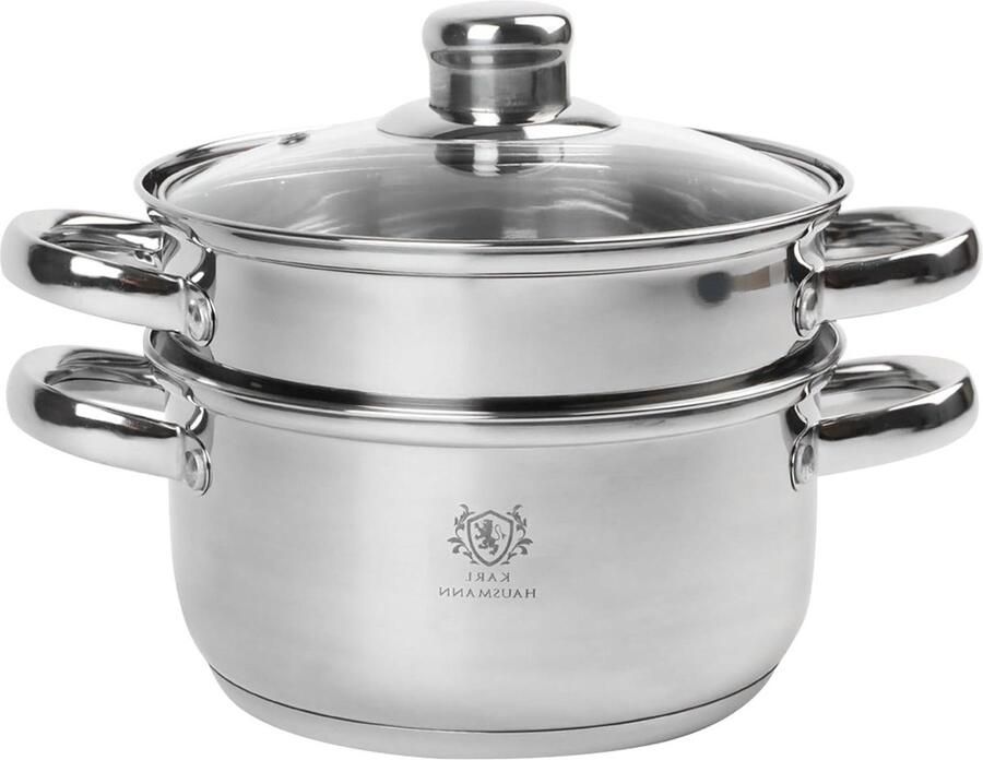 Stoompan RVS Stoomkoker Gezond Koken Glazen Deksel 21 Liter Zilver