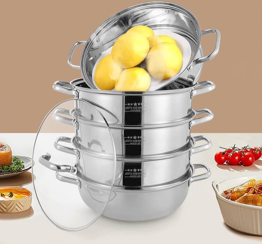Stoompan RVS Stoomkoker Gezond Koken Vijf Lagen 32 cm Zilver