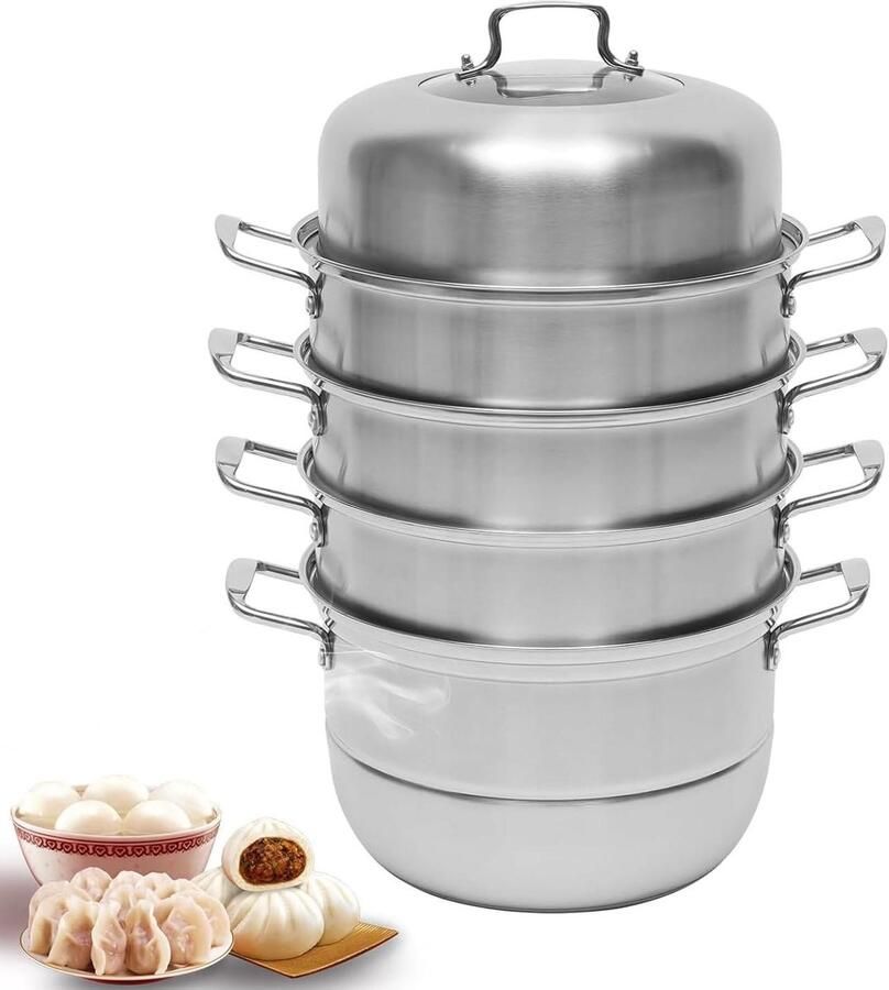 Stoompan RVS Stoomkoker Kookpan Gezond Koken 5 Lagen Capaciteit 32.5 cm Zilverkleurig