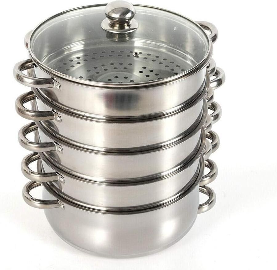 Stoompan RVS Stoomkoker Kookpan Gezond Koken Vijf Lagen Capaciteit 30 cm Diameter Zilver