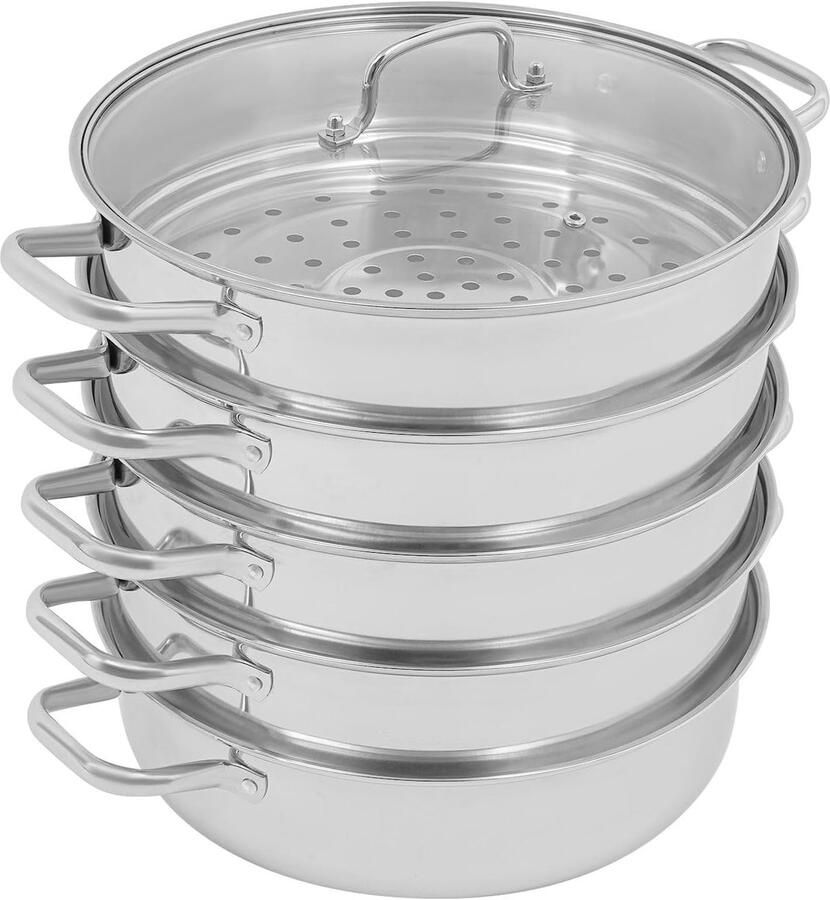 Stoompan RVS Stoomkoker Pan Gezond Koken 4 Stoomroosters 32 cm Zilver
