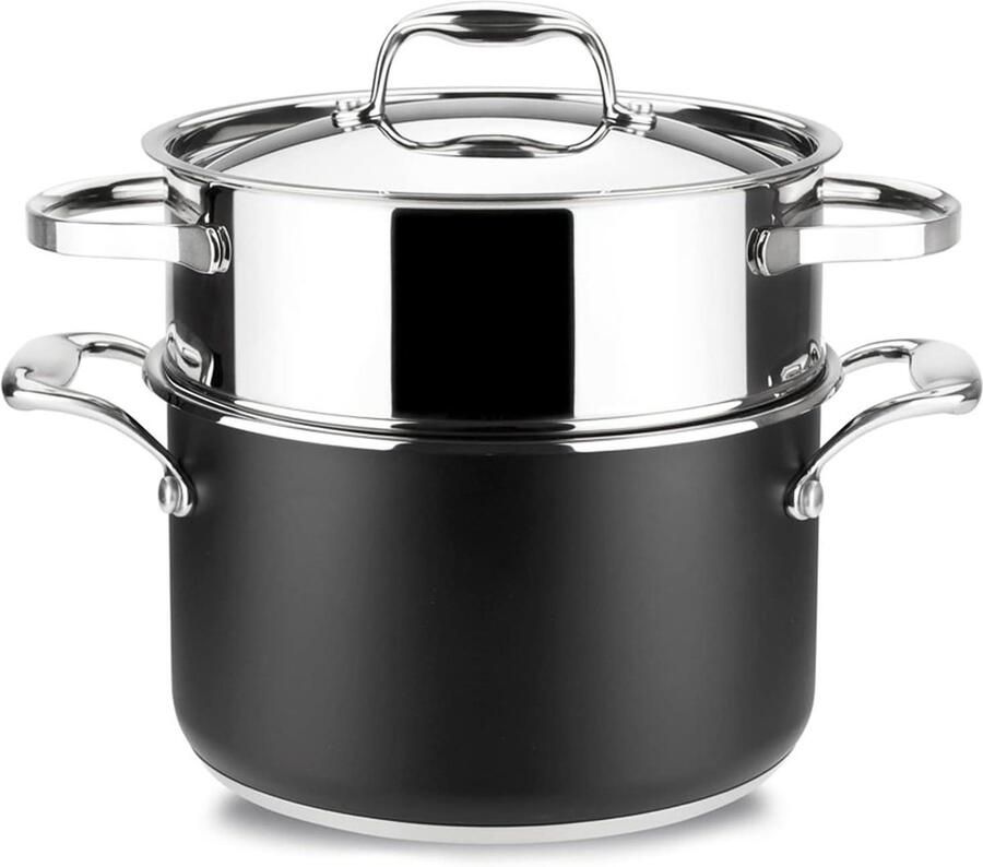 Stoompan RVS Stoomkoker Pan Gezond Koken Thermo-diffusor Bodem 20 cm Diameter Zilverkleurig