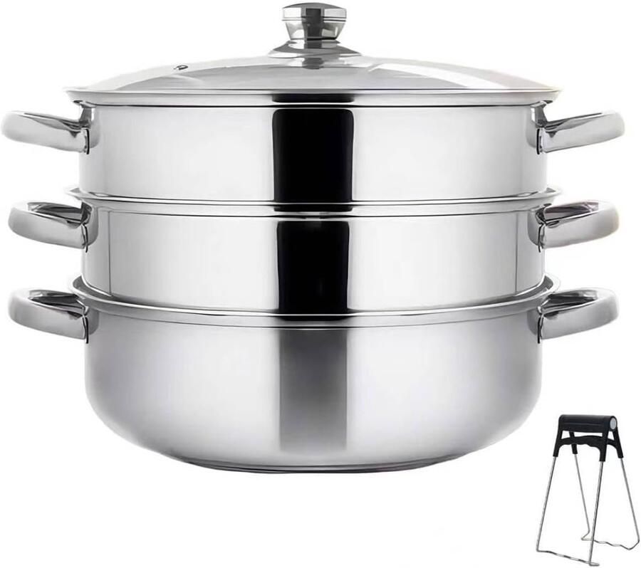 Stoompan RVS Stoomkoker set Gezond koken 3 stoominzetstukken 28 cm Zilver