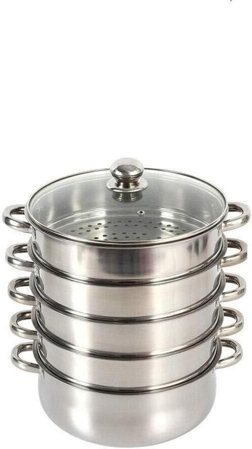 Stoompan RVS Stoomkoker Stapelbaar Gezond Koken Vijf Niveaus Capaciteit Ø 26-30 cm Zilver