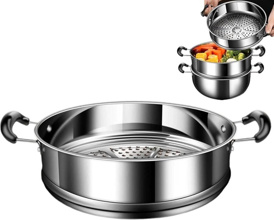 Stoompan RVS Stoommand Keuken Gezond Koken Universele Pasvorm Verstelbare Lagen Zilver