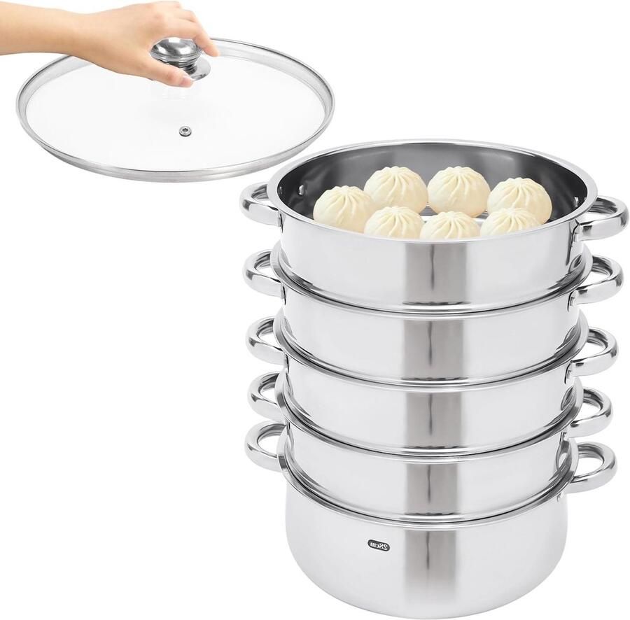 Stoompan RVS Vijf Laags Gezond Koken Universeel Geschikt 28 cm Diameter Zilverkleurig