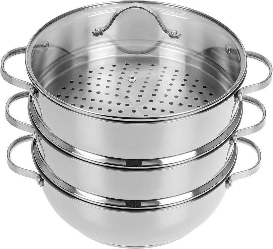 Stoompan Serveerpan Kookpan met inzet Gezond Koken Gelijkmatige Warmte 28 cm Diameter Zilverkleurig