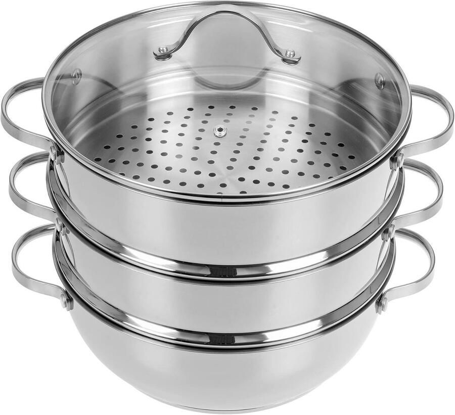 Stoompan Serveerpan Kookpan met inzet Gezond Koken Multifunctioneel 28 cm Zilver