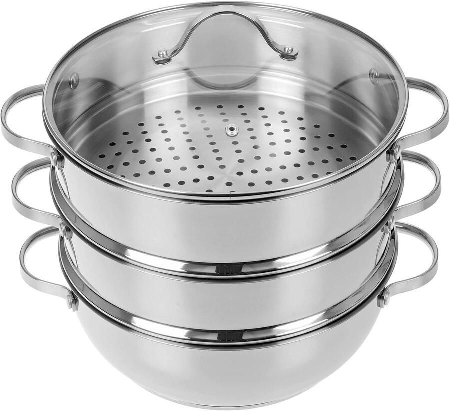 Stoompan Serveerpan Kookpan met inzet Gezond Koken Multifunctioneel Kookgerei 28 cm diameter Zilverkleurig