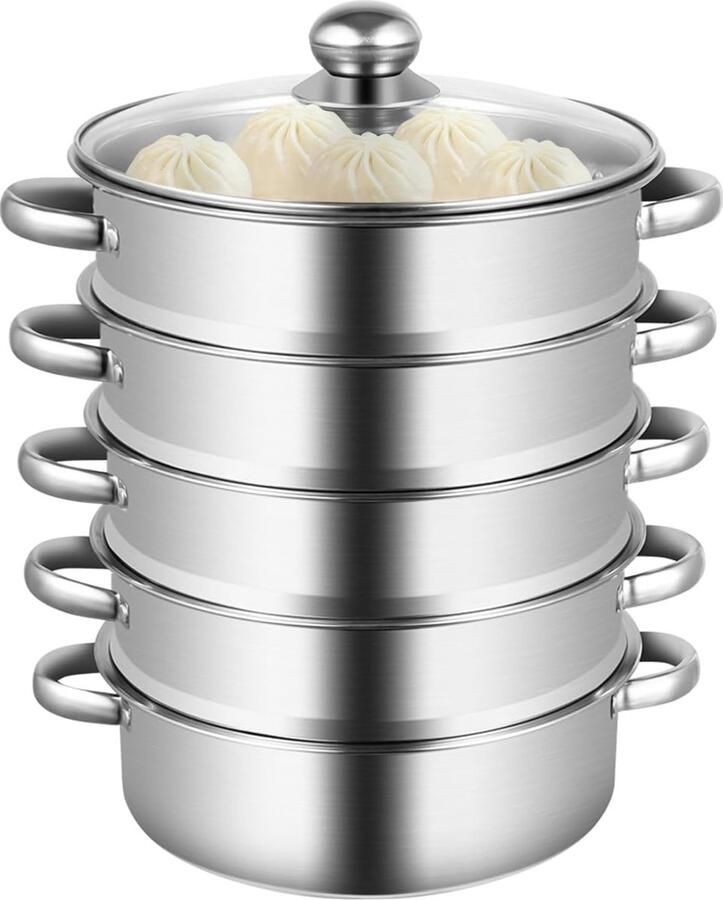 Stoompan Set 5 Niveaus Gezond Koken Roestvrij Staal 32 cm Diameter Zilver