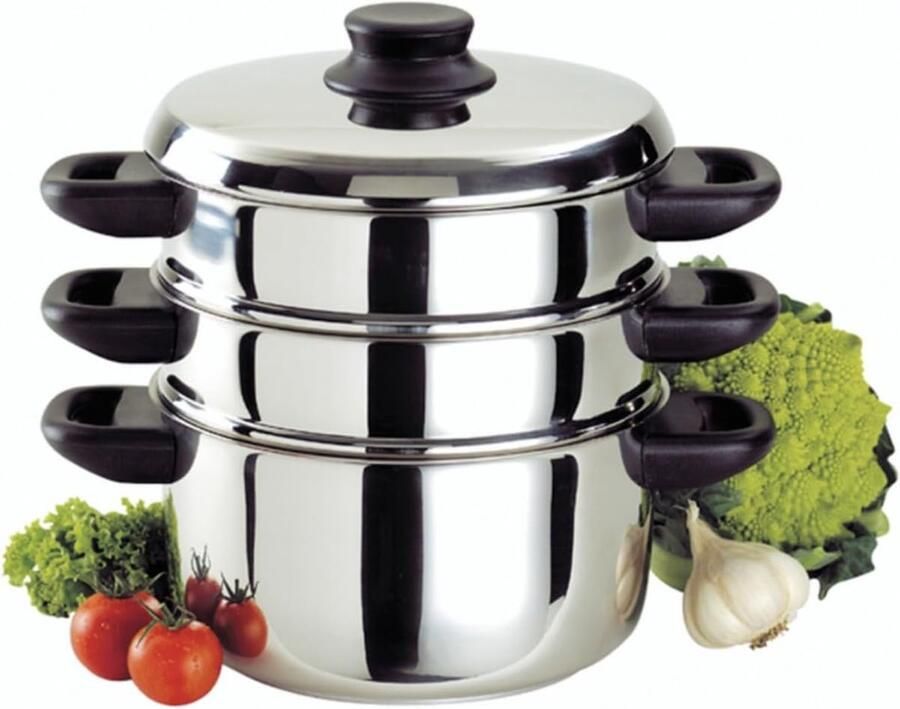 Stoompan Set Drielaags Koken Gezond Koken Vaatwasmachinebestendig 20 cm diameter Zilver