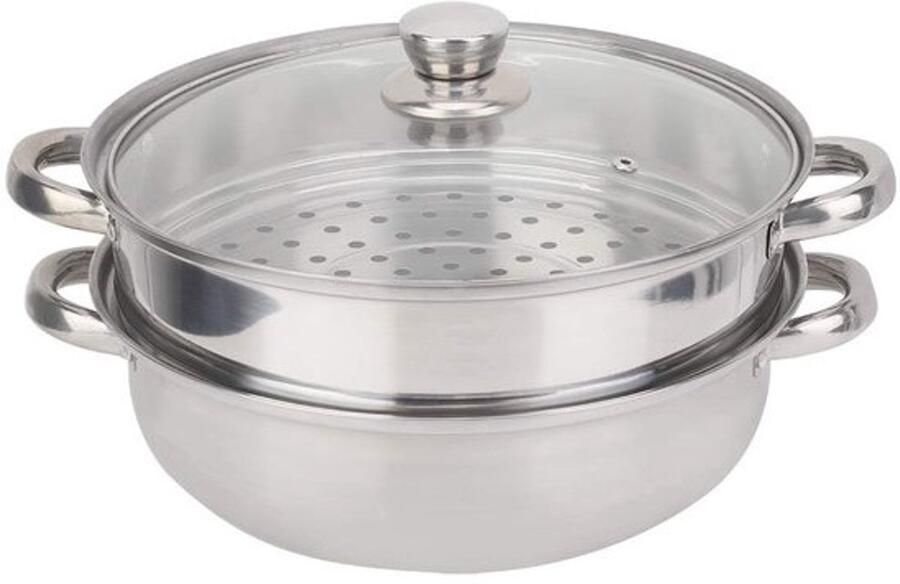 Stoompanset Dubbele kookpan Gezond koken Roestvrij staal 27 cm Zilver