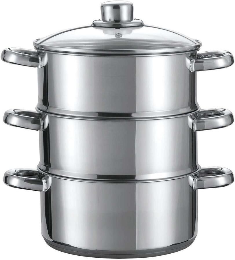 Stoompan Set Gezond Koken Groenten Bereiden 3 Delige Set 20 cm Diameter Zilver