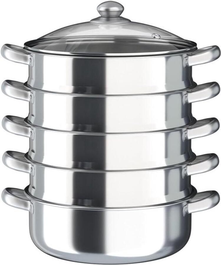 Stoompan Set Kookpan met manden Gezond Koken 5 Lagen RVS 30 cm Diameter Zilverkleurig
