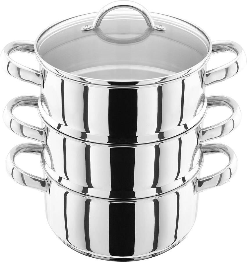 Stoompan Set Kookpan met manden Gezond Koken Inductie Geschikt 20 cm Zilver