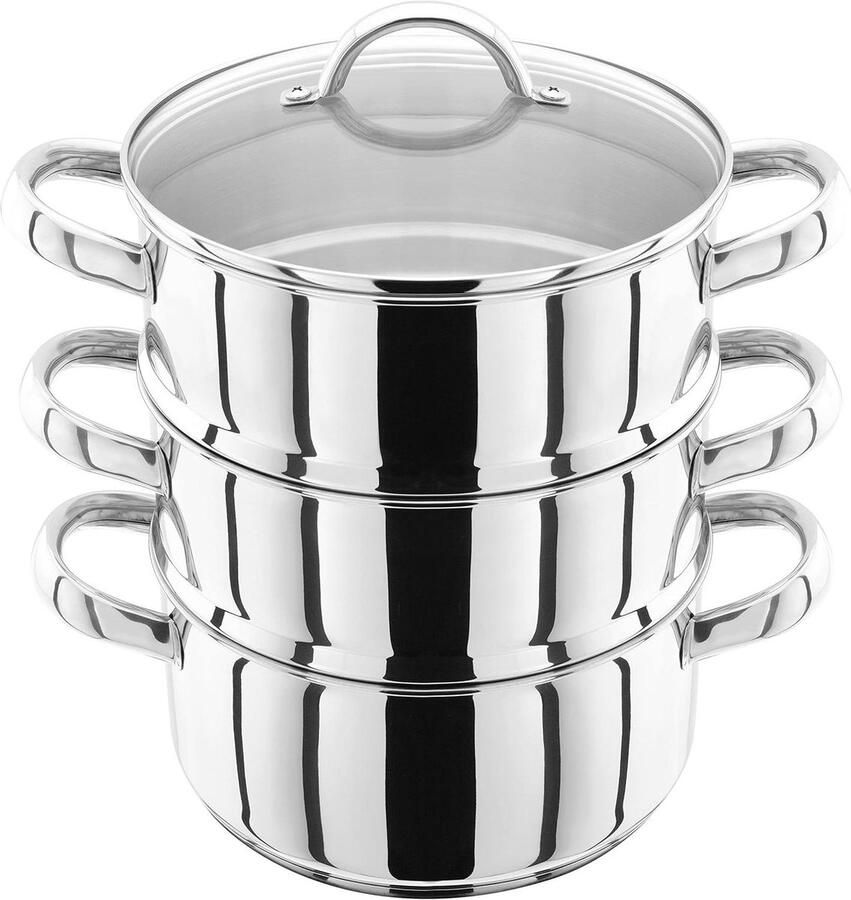 Stoompan Set Kookpan met manden Gezond Koken Inductie Geschikt 20 cm Zilver