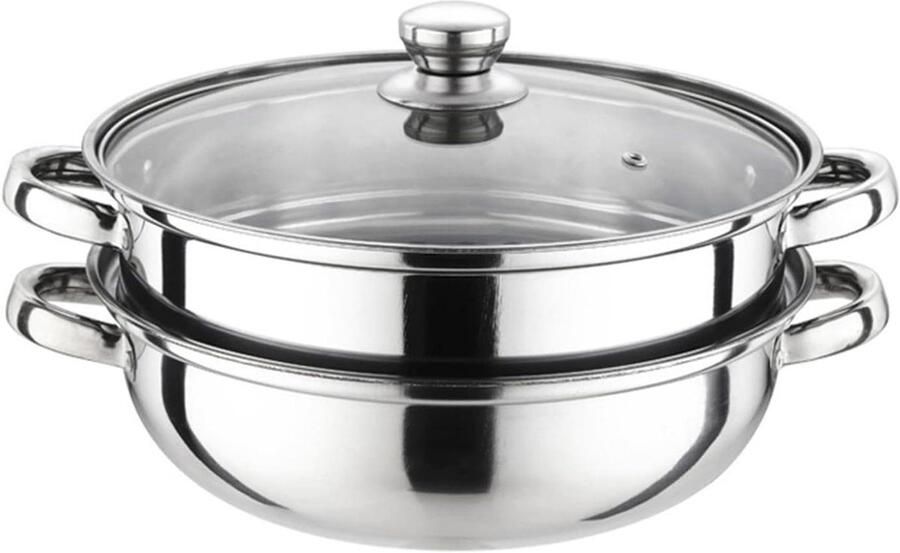 Stoompan Set Kookpan met stomer Gezond Koken Roestvrij Staal 28cm Diameter Zilver