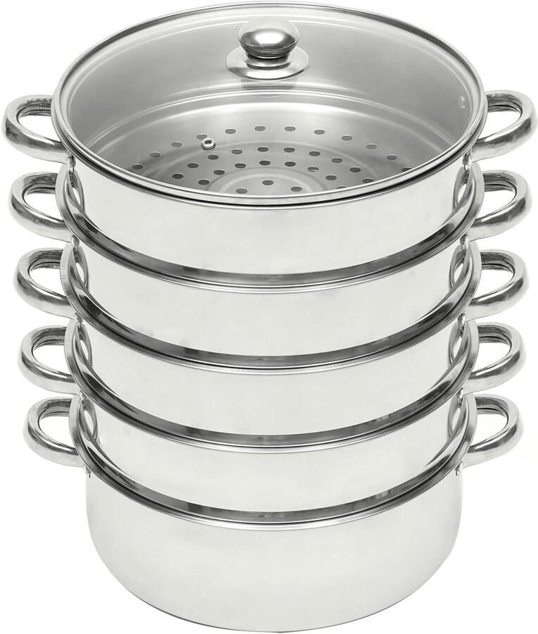 Stoompan Set Kookpan Stomer Gezond Koken 5 Lagen Capaciteit 26 cm Diameter Zilverkleurig