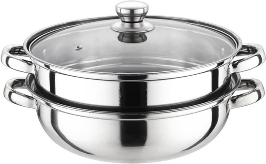 Stoompan Set Kookpan Stomer Gezond Koken Roestvrij Staal 28cm Diameter Zilverkleurig