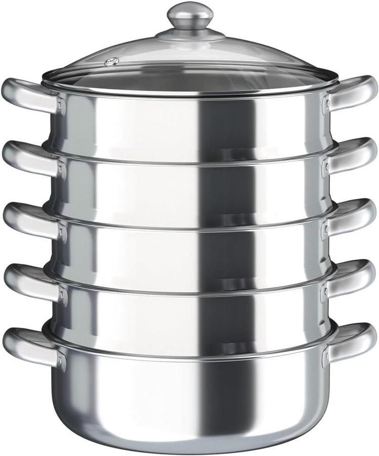 Stoompan Set Kookpan Stomer Gezond Koken Vijf Lagen 30 cm Diameter Zilver