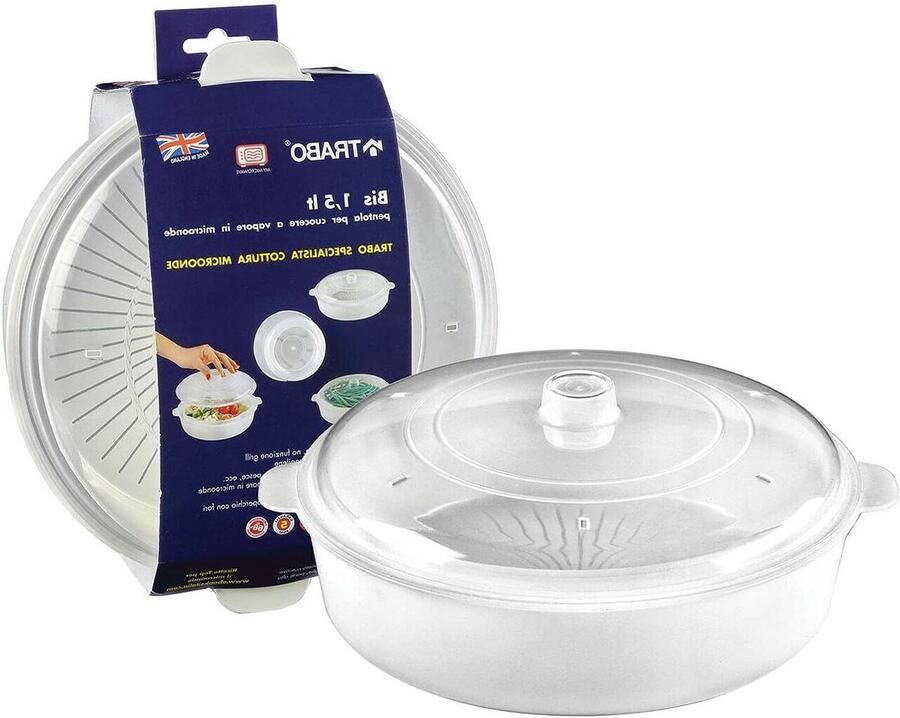 Stoompan Set Magnetron Stomer Gezond Koken Gemaakt in Italië 25 cm Diameter Wit
