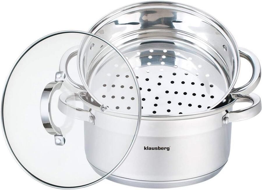 Stoompan Set Stoomboot Kookpan Gezond Koken Roestvrij Staal 22 cm 4 Liter Zilverkleurig