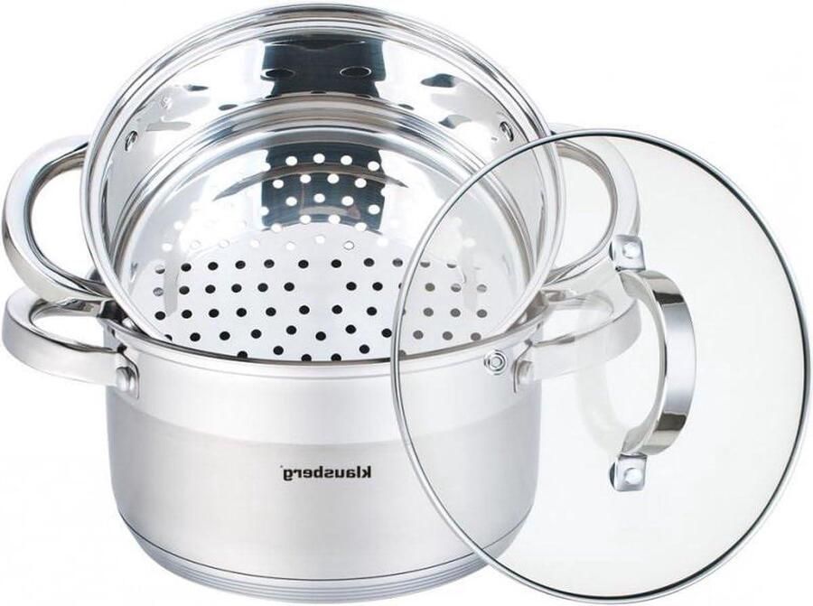 Stoompan Set Stoomboot Stomer Gezond Koken Roestvrij Staal 20 cm 3 Delig Zilverkleurig