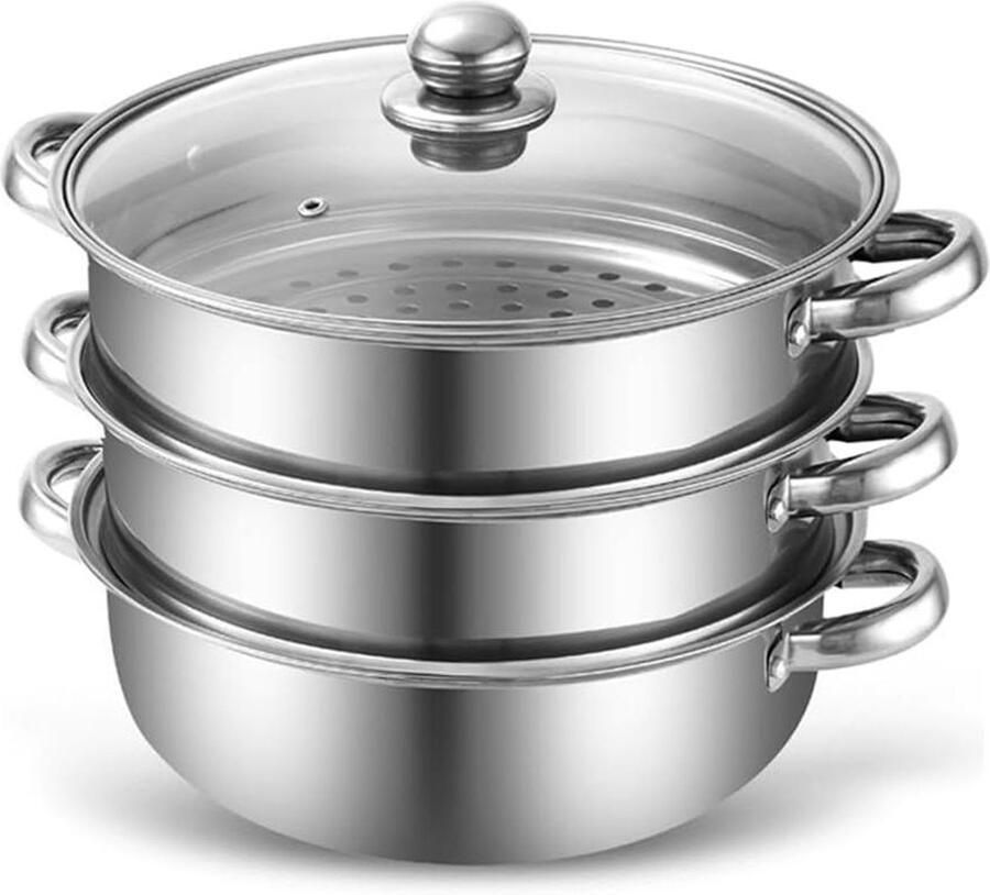 Stoompan Set Stoomkoker Gezond Koken Flexibel 3-in-1 Systeem 28 cm Zilver