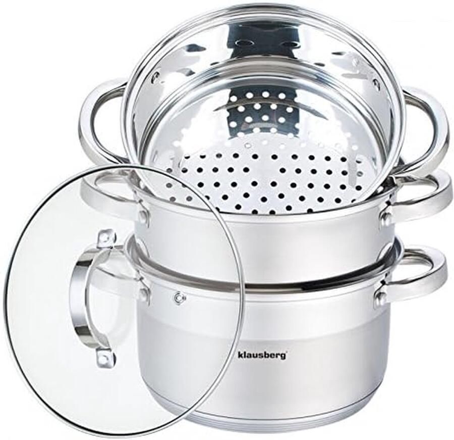 Stoompan Set Stoomkoker Gezond Koken Roestvrij Staal 18 cm Zilver