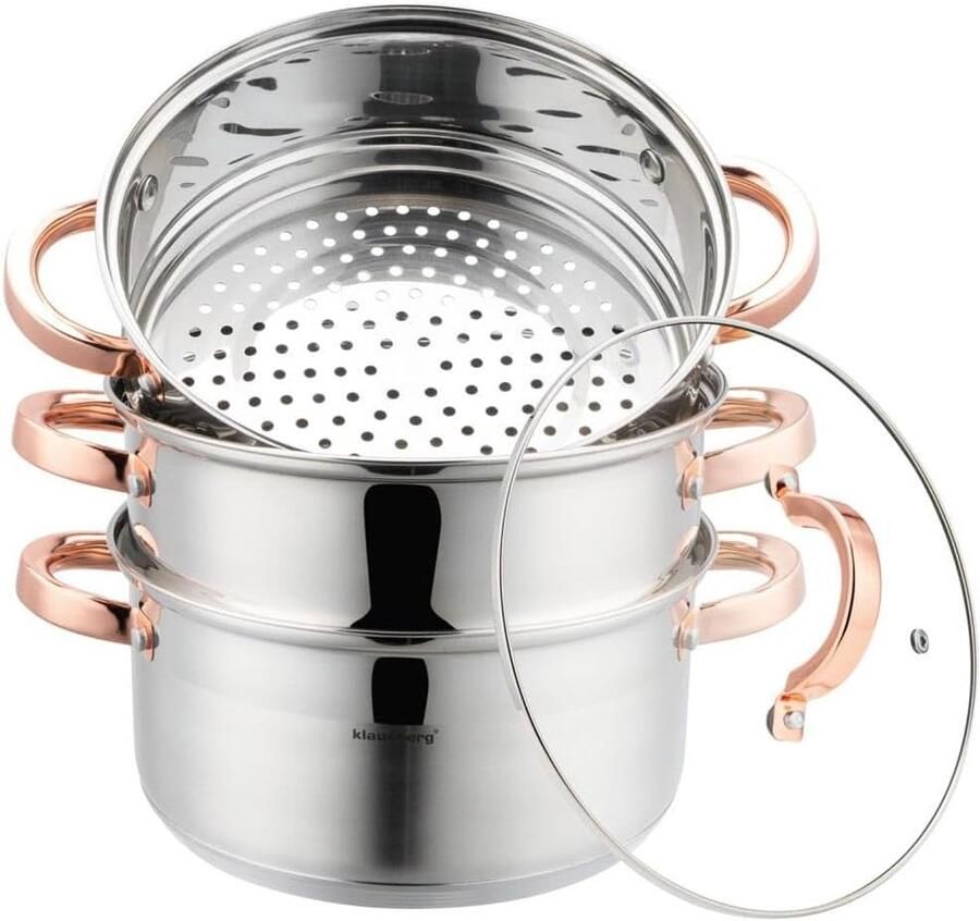 Stoompan set Stoomkoker pannen Gezond koken Roestvrij staal 22 cm Zilver roségoud