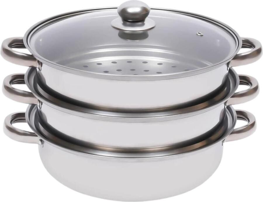 Stoompan Set Stoomkoker Roestvrij Staal Gezond Koken Stoomcirculatie 28 Centimeter Zilver