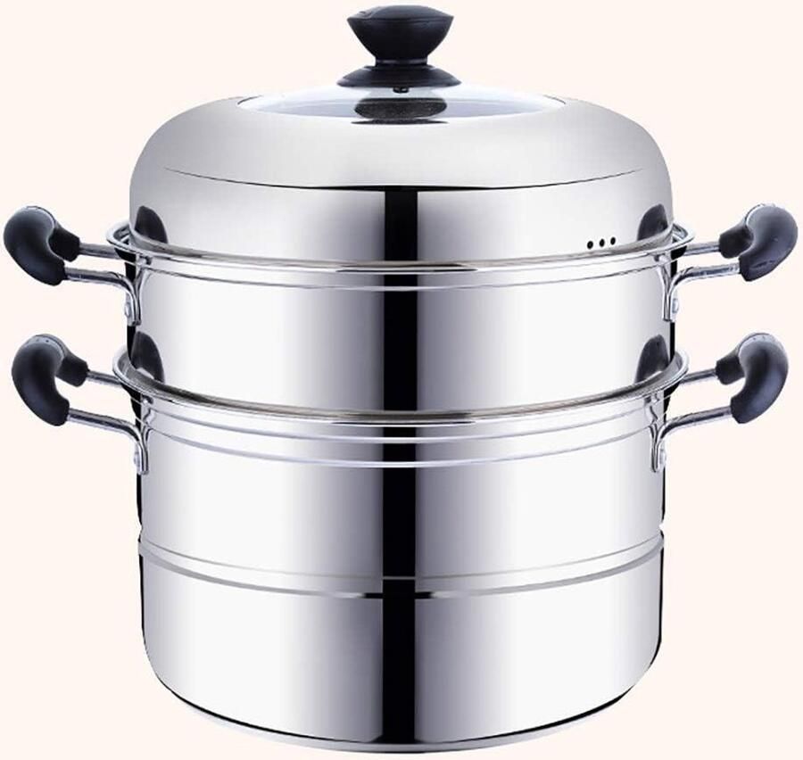 Stoompan Soepketel 2-laags Kookgerei Gezond Koken Geschikt voor Inductie 28 cm Zilverkleurig