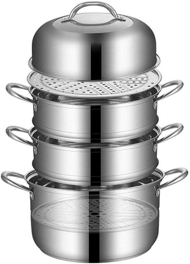 Stoompan Soepketel 4 Lagen Kookpan Gezond Koken Drievoudige Bodem 34 cm Zilverkleurig