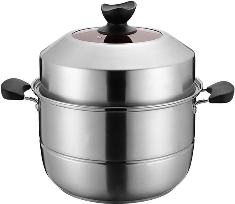Stoompan Soepketel Dubbele Laags Gezond Koken Geschikt Vuren 28-34 cm Zilverkleurig