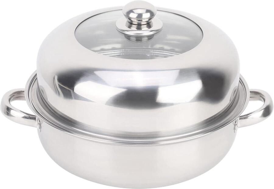 Stoompan Soeppan Kookpan Gezond Koken Roestvrij Staal 28 cm Zilver