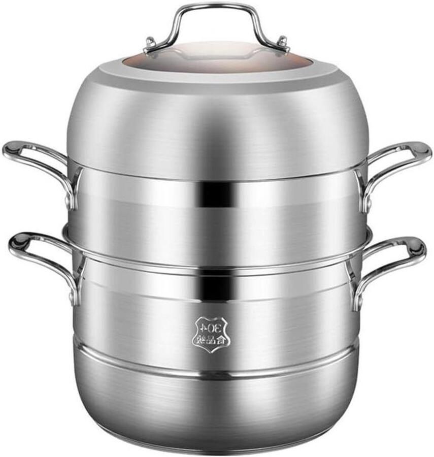 Stoompan Soeppan Kookpan met stoom Gezond Koken Drievoudige Bodem 28 cm Zilverkleurig