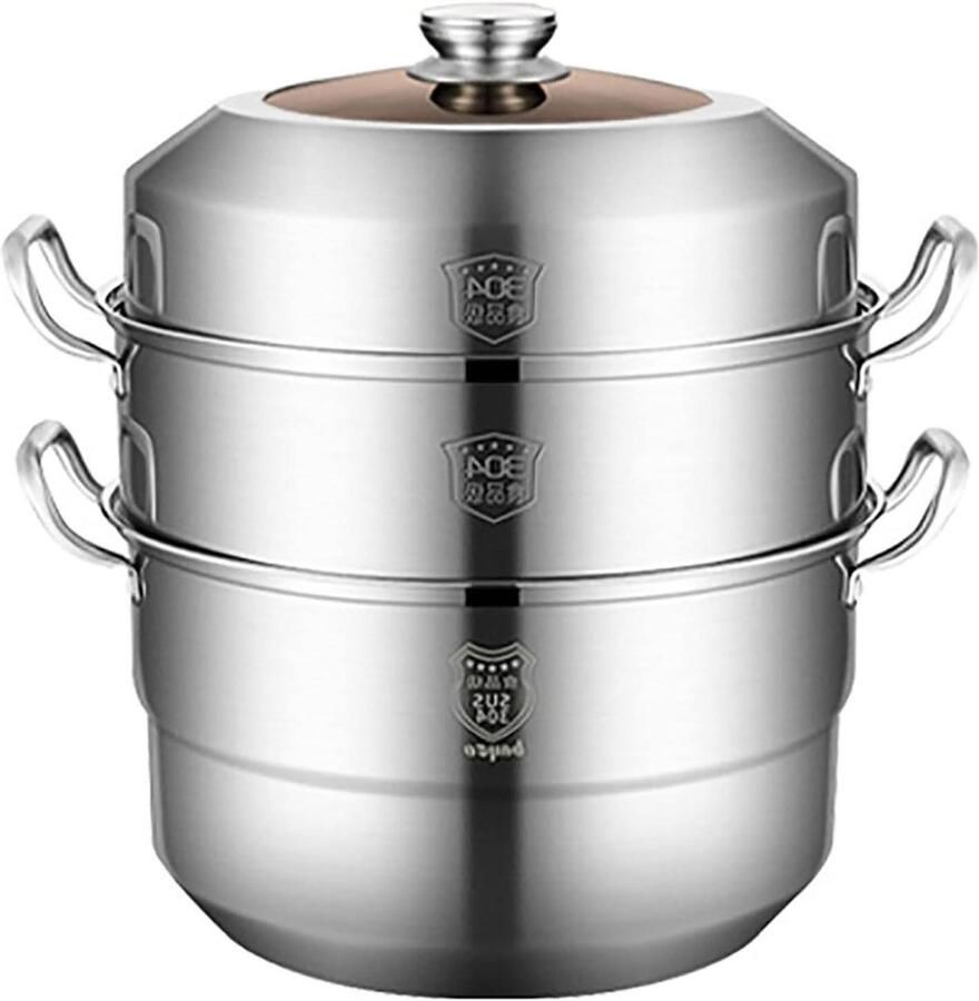 Stoompan Soeppan Kookpan Stomer Gezond Koken 3-Laags Bodem 40cm Diameter Zilver