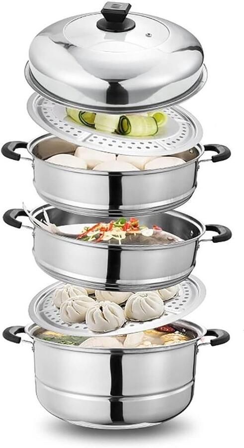 Stoompan Soeppan Kookpan Vispan Gezond Koken 3-laags Bodem 28cm Zilverkleurig