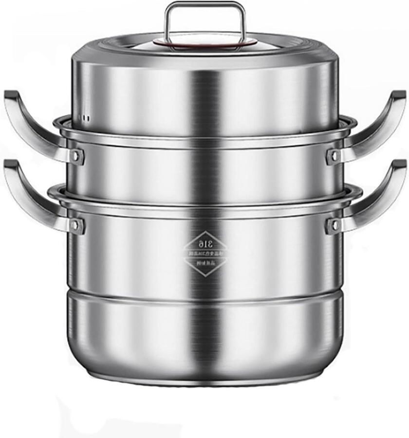 Stoompan Soeppan Voorraadpan Stoomkoker Groot Koken 3-laags Roestvrij Staal 30 cm Zilver