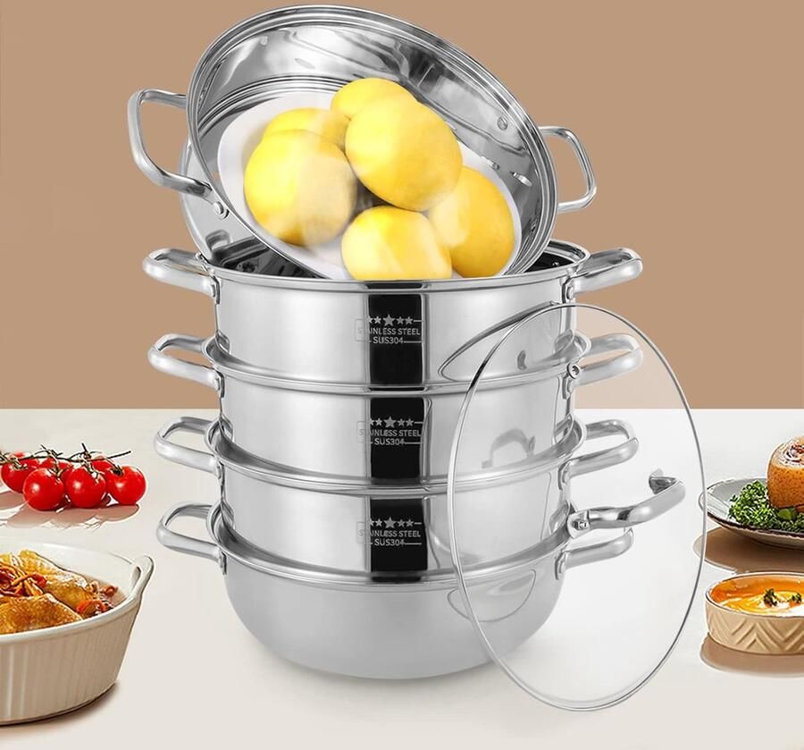 Stoompan Stoomkoker Gezond Koken Afneembaar Design 32 cm Zilver